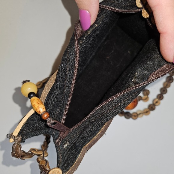 Coconut Shell Engraved Shoulder Bag Purse Boho Zip Top Handmade - Picture 9 of 12